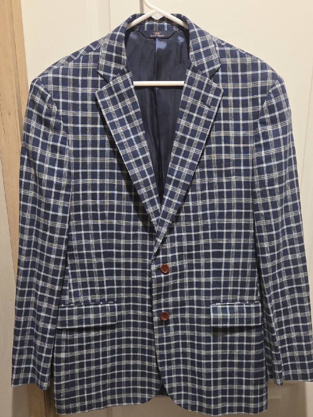 Men's Navy Plaid Sport Coat - Classic Two-Button Blazer
